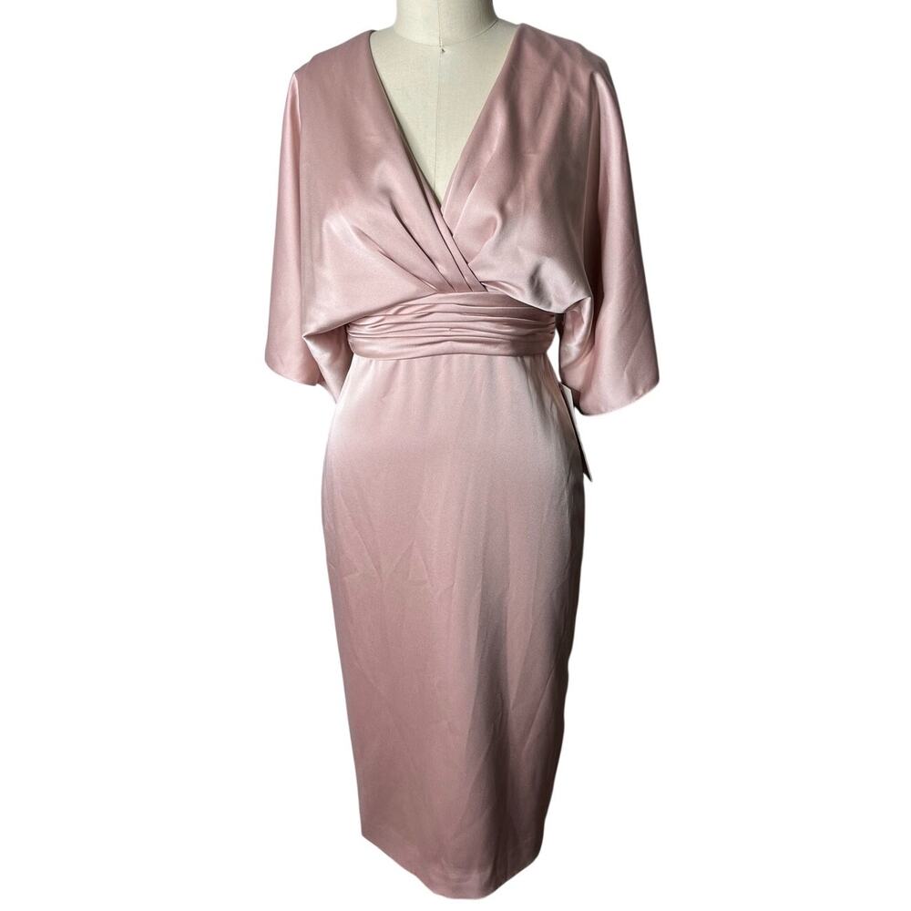 THEIA Kimono Sleeve Satin Midi Dress NWT Blush Pink Size 2